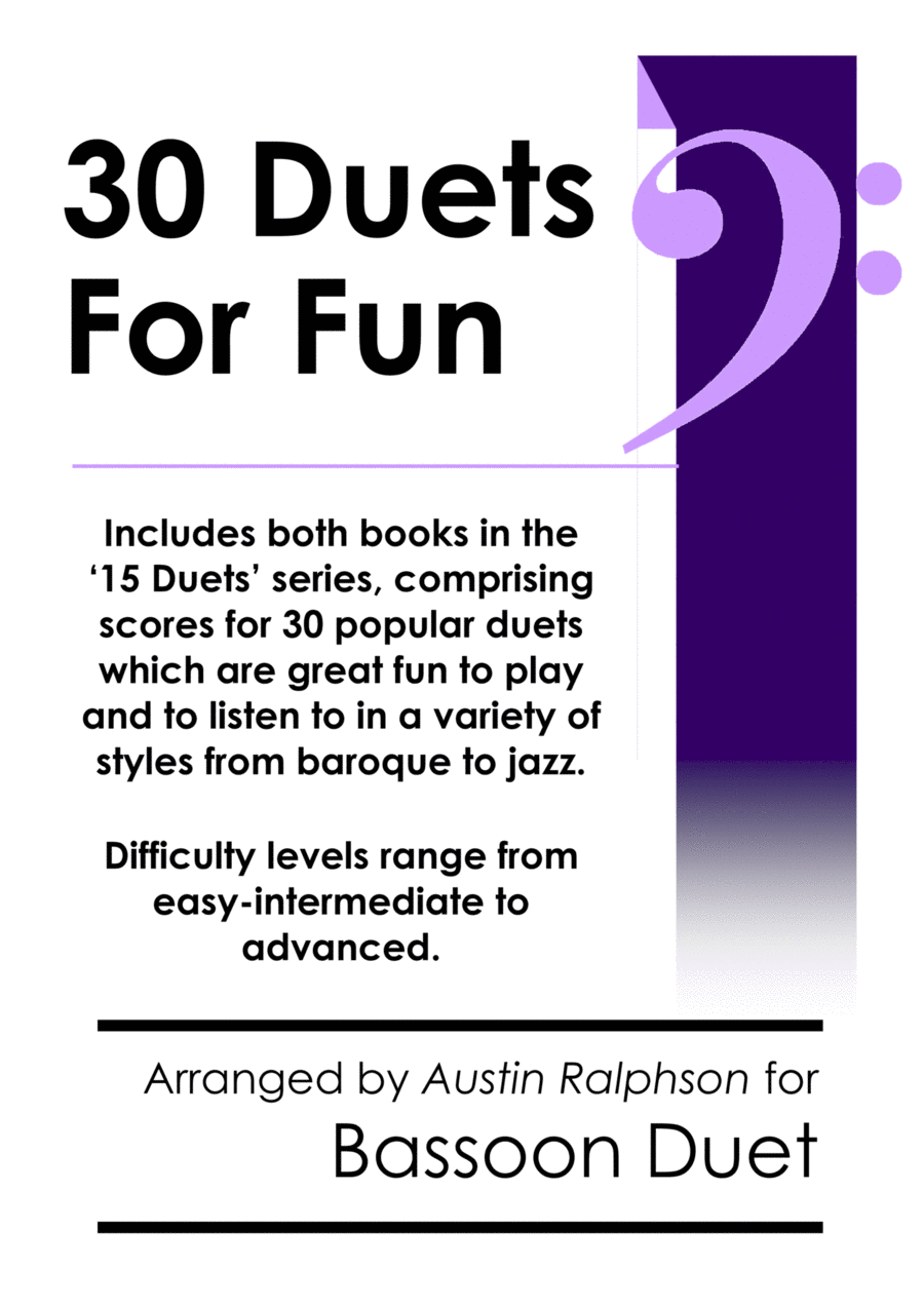 COMPLETE Book of 30 Bassoon Duets for Fun (popular classics volumes 1 and 2) - various levels Woodwind Duet scores gallery preview page 1