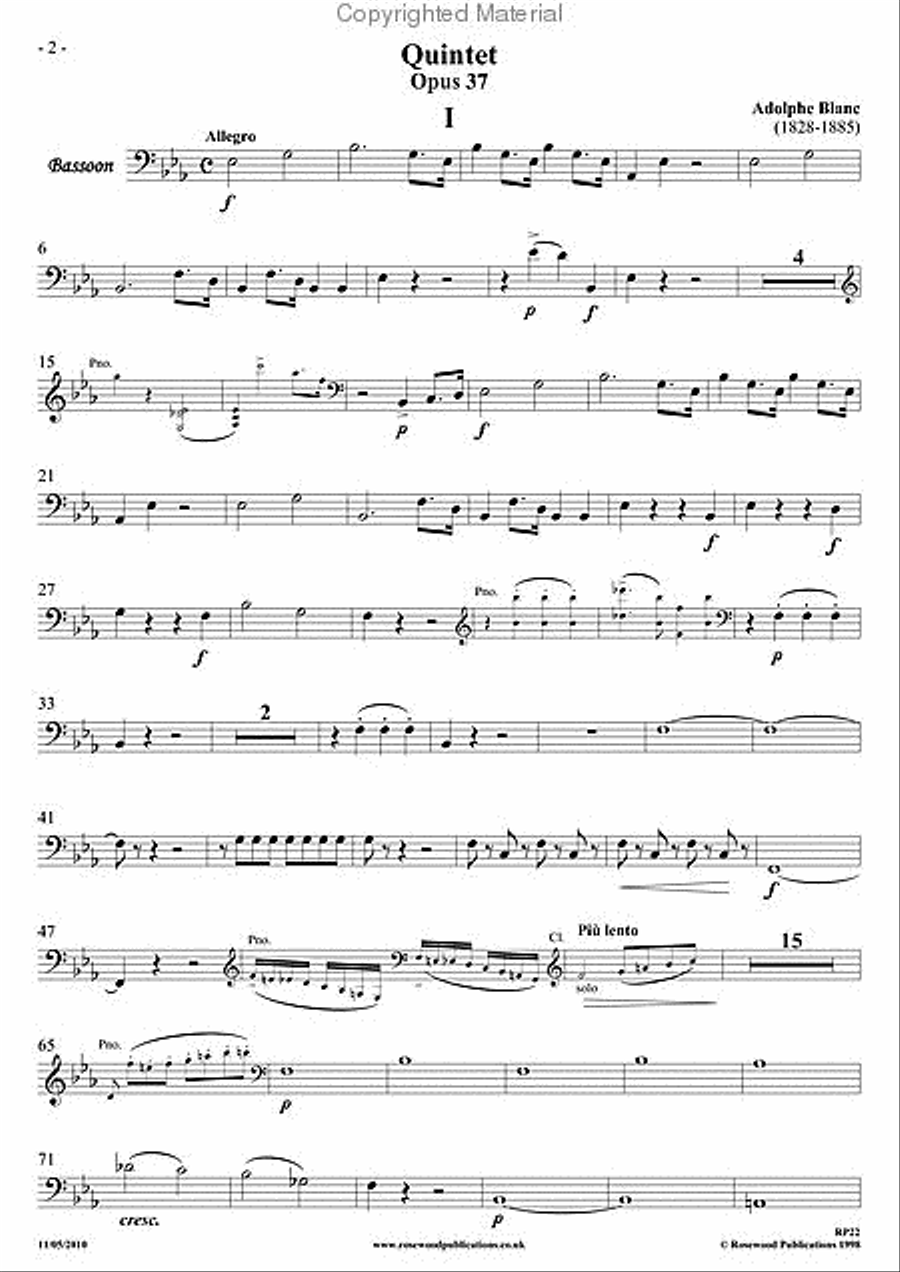 Quintet, Op. 37 Bassoon scores gallery preview page 3