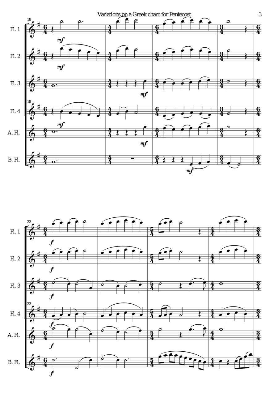 Variations on a Greek Chant for Pentecost for Flute Sextet (or Flute Choir) Flute Choir scores gallery preview page 3