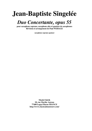 Book cover for Jean-Baptiste Singelée Duo Concertante, Opus 55 arranged for soprano saxophone, alto saxophone and S