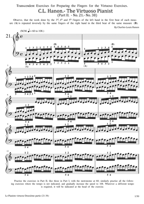 C.L. Hanon.- The Virtuoso Pianist (Part II - No. 21 - No. 38) - With Finger Number Original