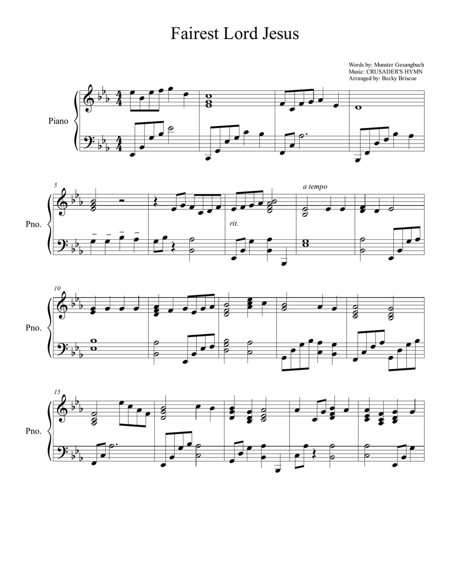 Fairest Lord Jesus Fairest Lord Jesus Piano Solo scores gallery preview page 1