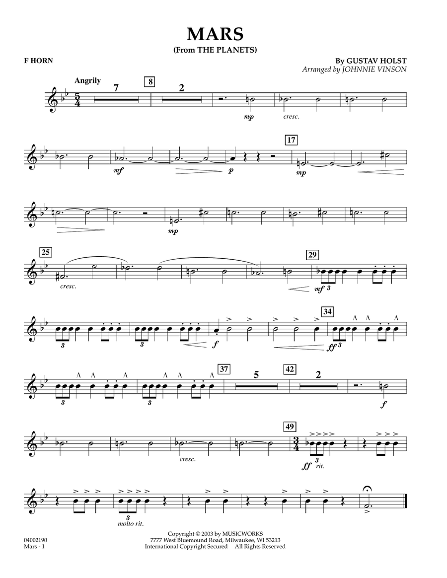 Mars (from The Planets) - F Horn