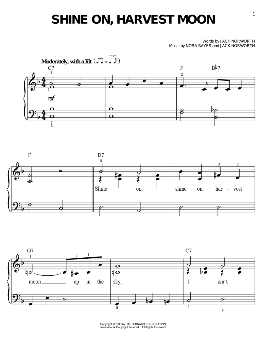 Shine On, Harvest Moon Easy Piano scores gallery preview page 1