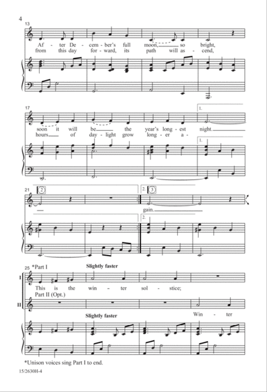 Winter Solstice Unison Choir scores gallery preview page 4