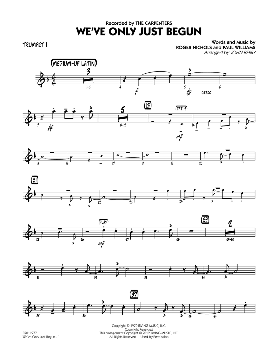 We've Only Just Begun - Trumpet 1 Jazz Ensemble scores gallery preview page 1