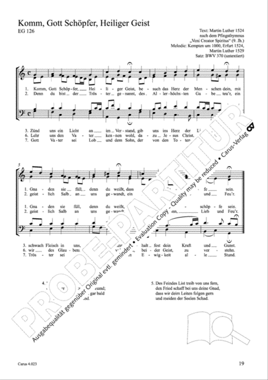 Luther Lieder in settings by J. S. Bach for mixed choir SATB 4-Part scores gallery preview page 20