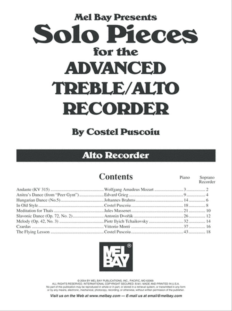 Solo Pieces for the Advanced Treble/Alto Recorder