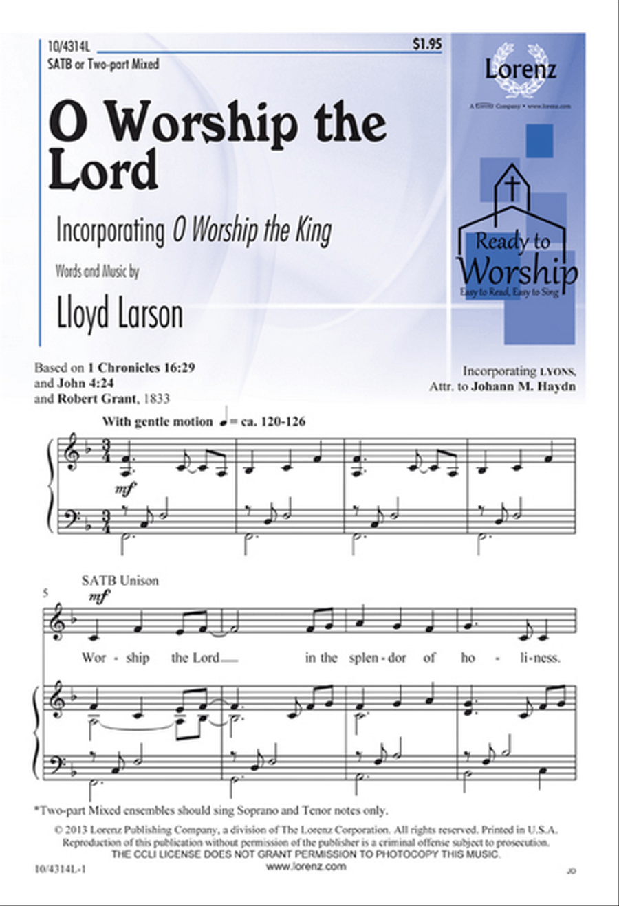 O Worship the Lord O Worship the Lord 4-Part scores gallery preview page 1