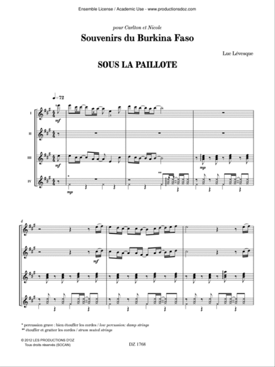 Souvenirs du Burkina Faso / Sous la paillote Guitar Ensemble scores gallery preview page 3