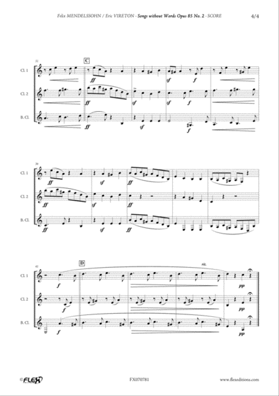 Songs without Words Opus 85 No. 2 Clarinet Trio scores gallery preview page 4
