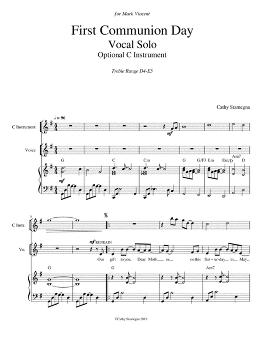First Communion Day (Vocal Solo, Chords, Piano Acc., Optional C Instrument) image number null