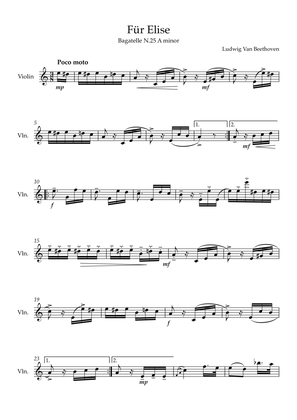 Für Elise (Complete) - Solo Violin