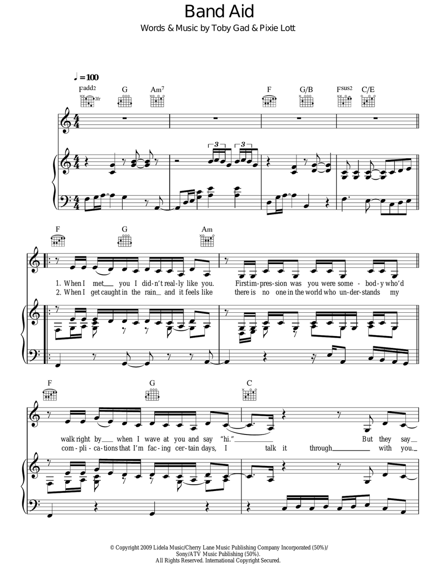 Band Aid Band Aid Acoustic Guitar scores gallery preview page 1