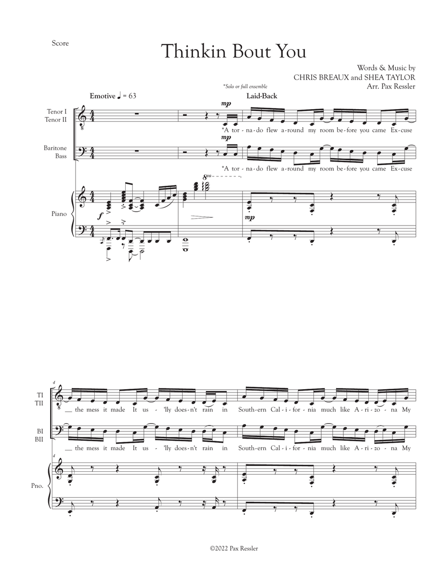 Thinkin' 'bout You TTBB scores gallery preview page 1