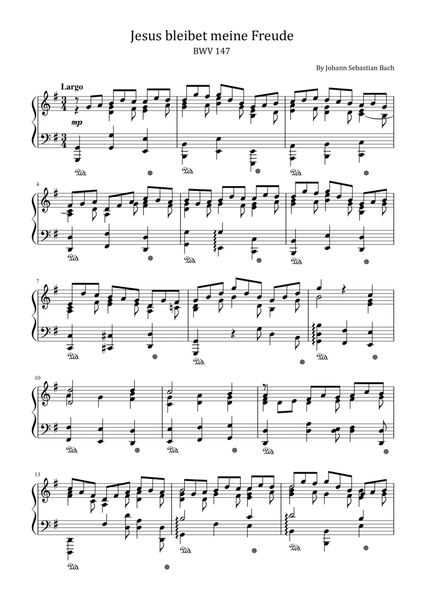 Bach Jesus bleibet meine Freude - BWV 147 - For Piano Solo Original image number null