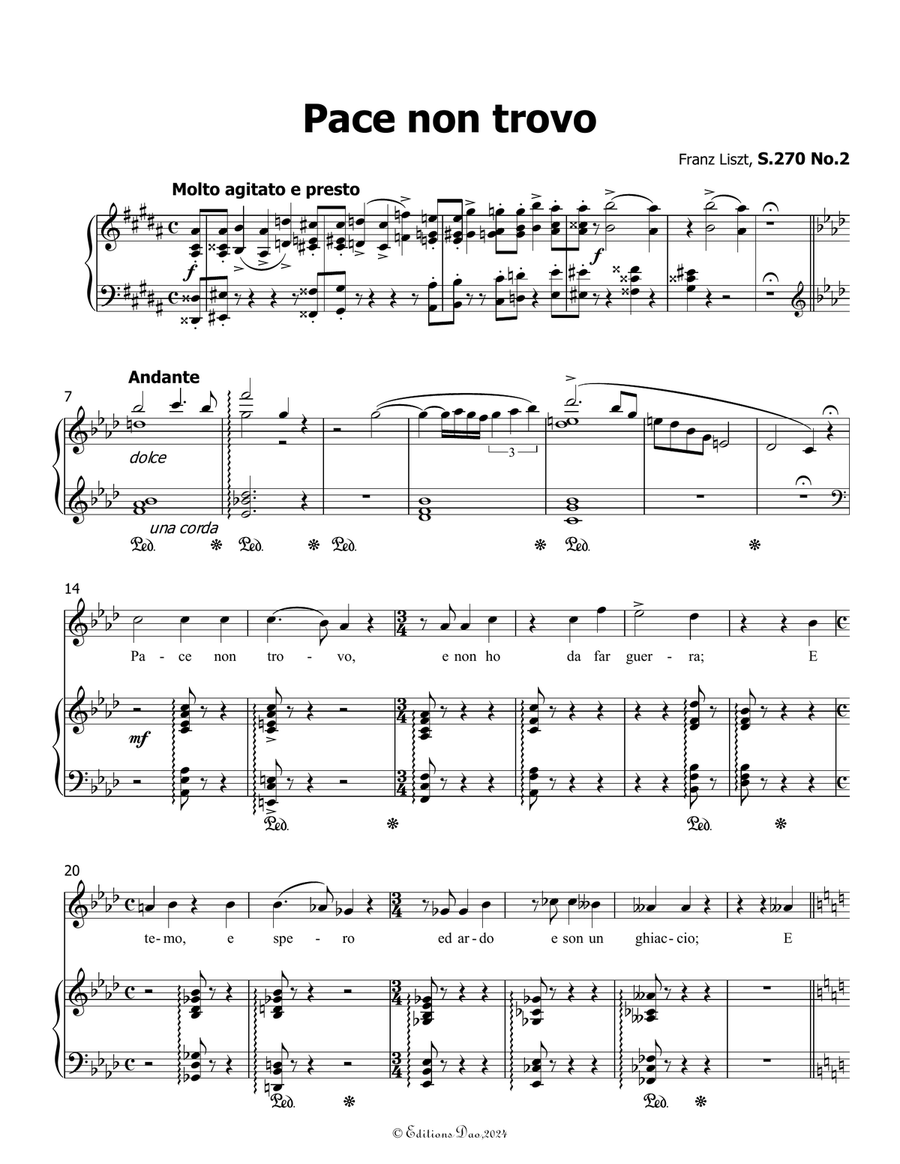 Pace non trovo, by Liszt, S.270 No.2, in f minor Voice scores gallery preview page 3