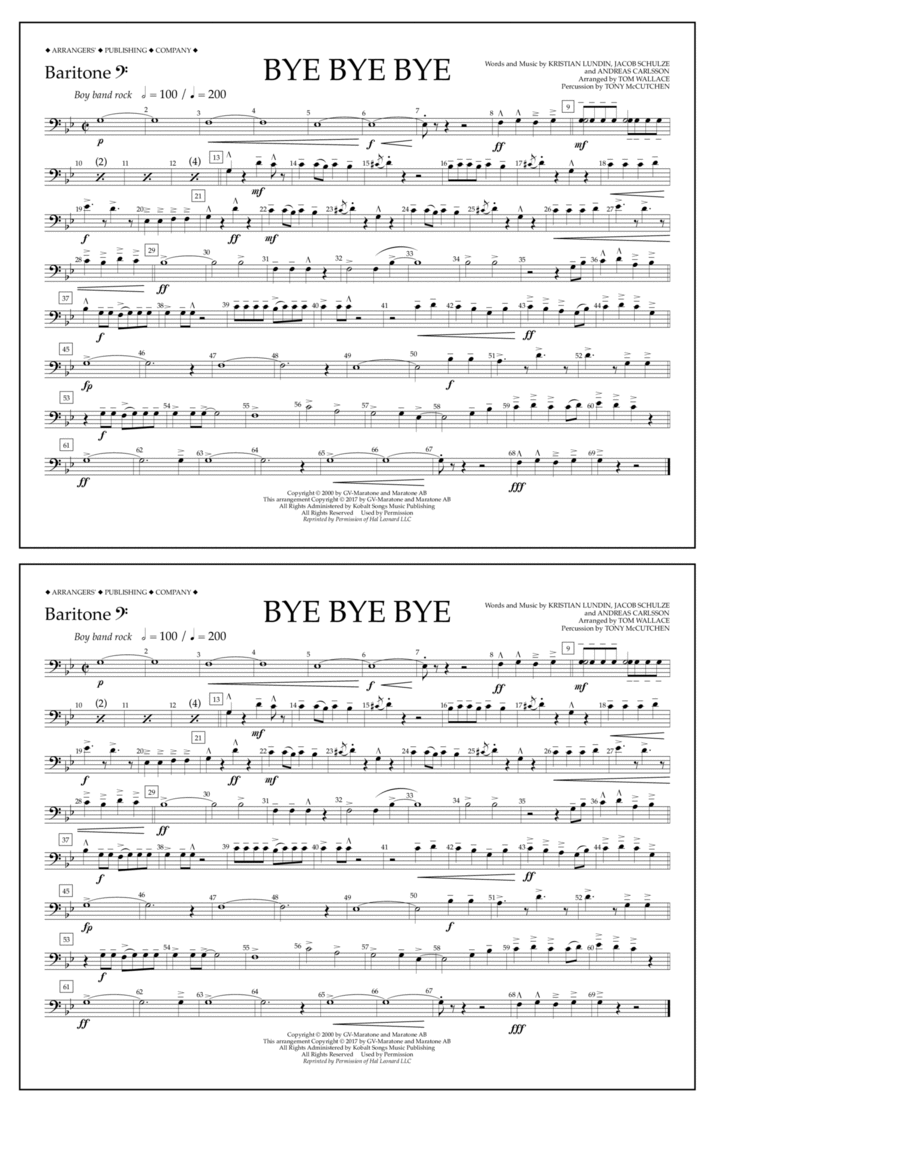 Bye Bye Bye (arr. Tom Wallace) - Baritone B.C. Baritone Horn BC scores gallery preview page 1