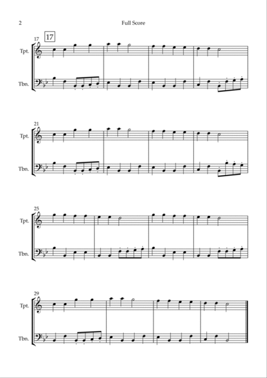 Twinkle, Twinkle Little Star for Trumpet in Bb & Trombone Duo Brass Duet scores gallery preview page 2