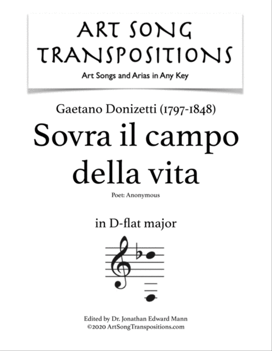DONIZETTI: Sovra il campo della vita (transposed to D-flat major) Voice scores gallery preview page 1