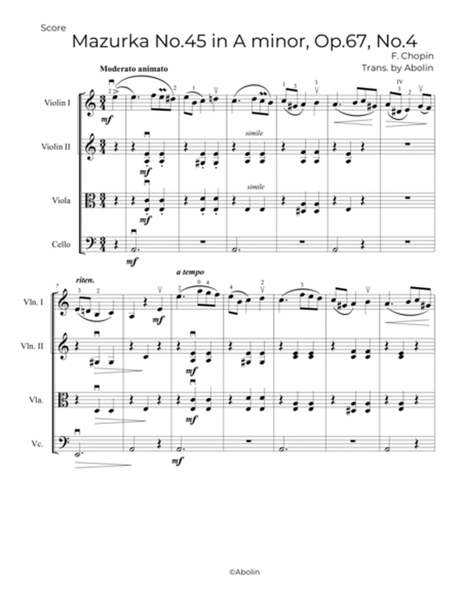 Chopin: Mazurka No.45, Op.67, No.4 - String Quartet image number null