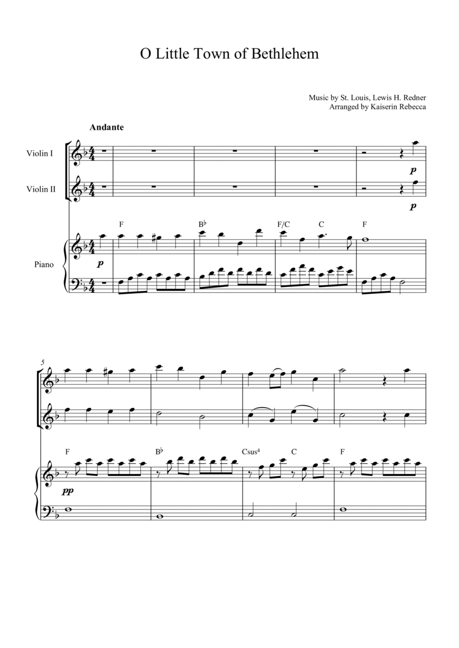 O Little Town of Bethlehem String Duet scores gallery preview page 1