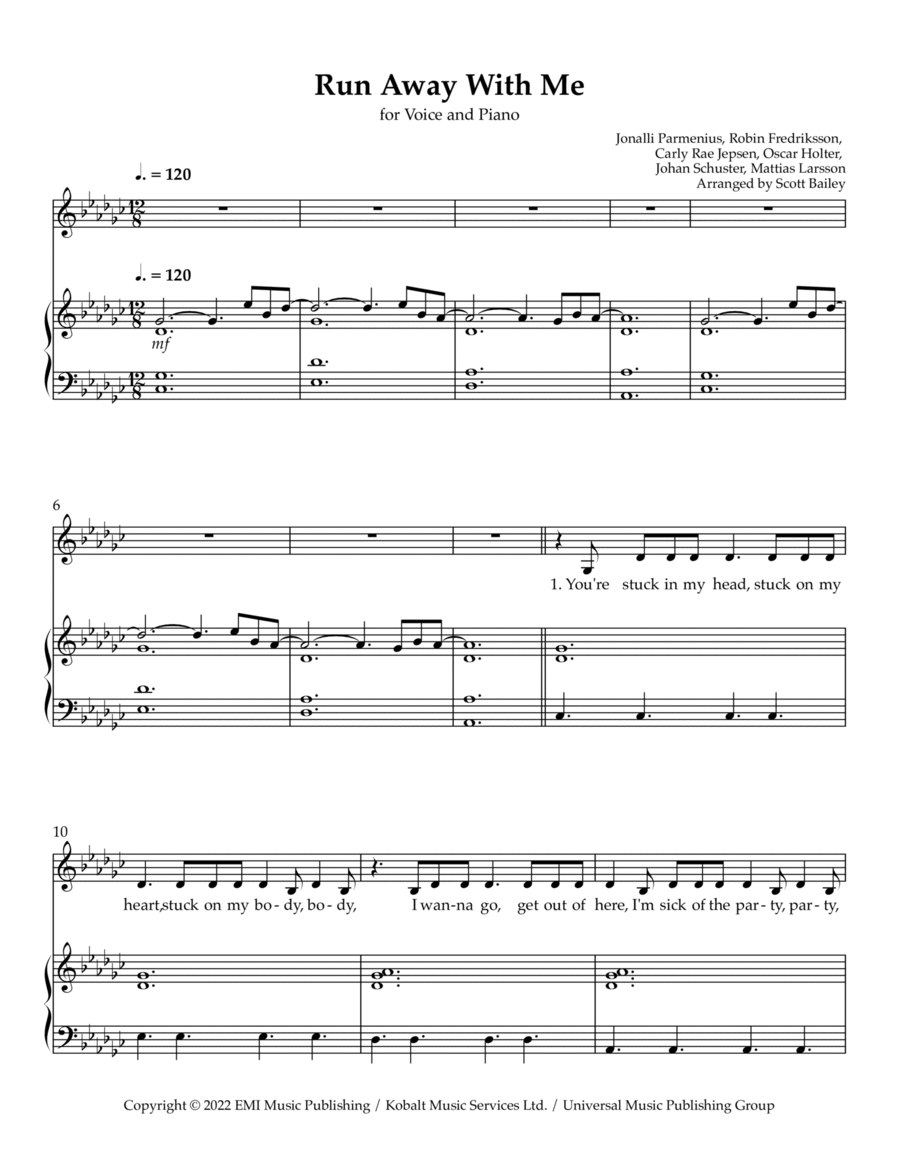 Run Away With Me Voice scores gallery preview page 1
