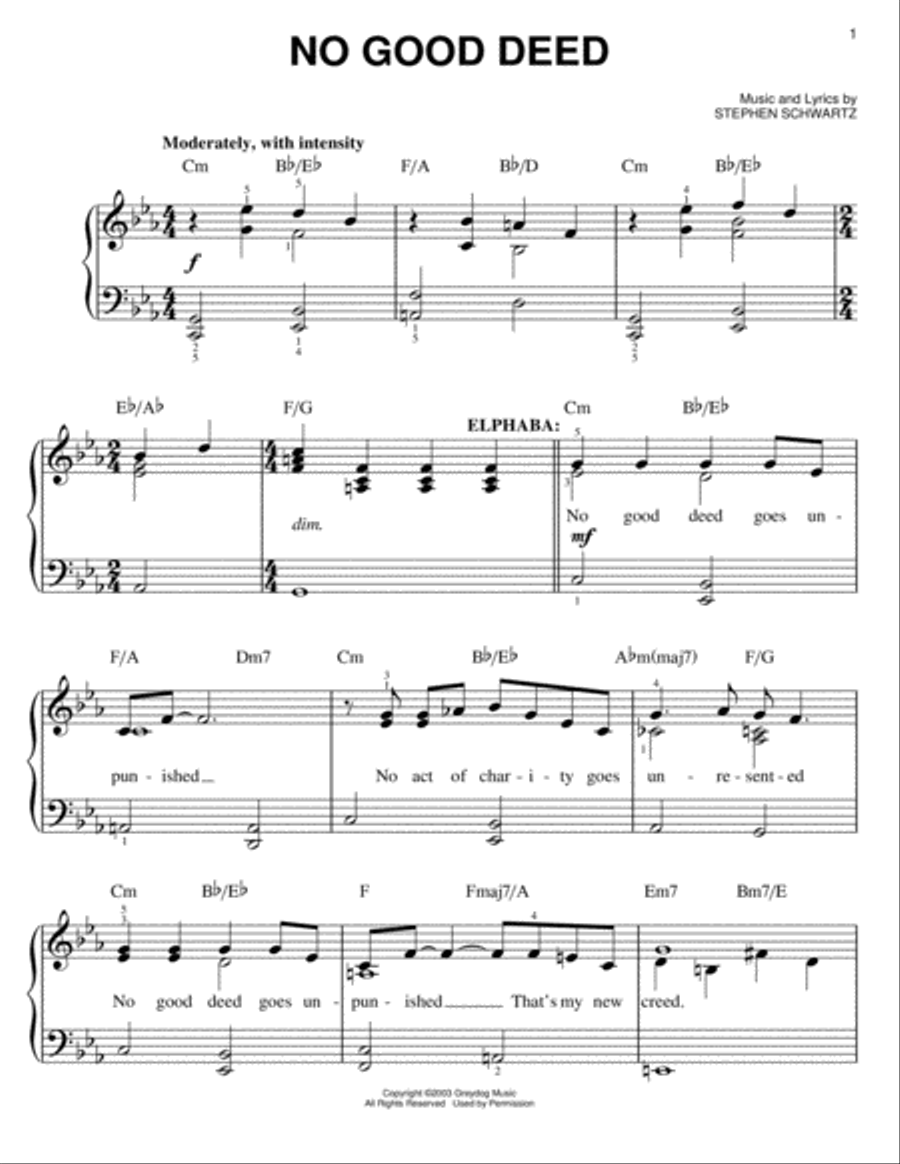 No Good Deed (from Wicked) Easy Piano scores gallery preview page 1