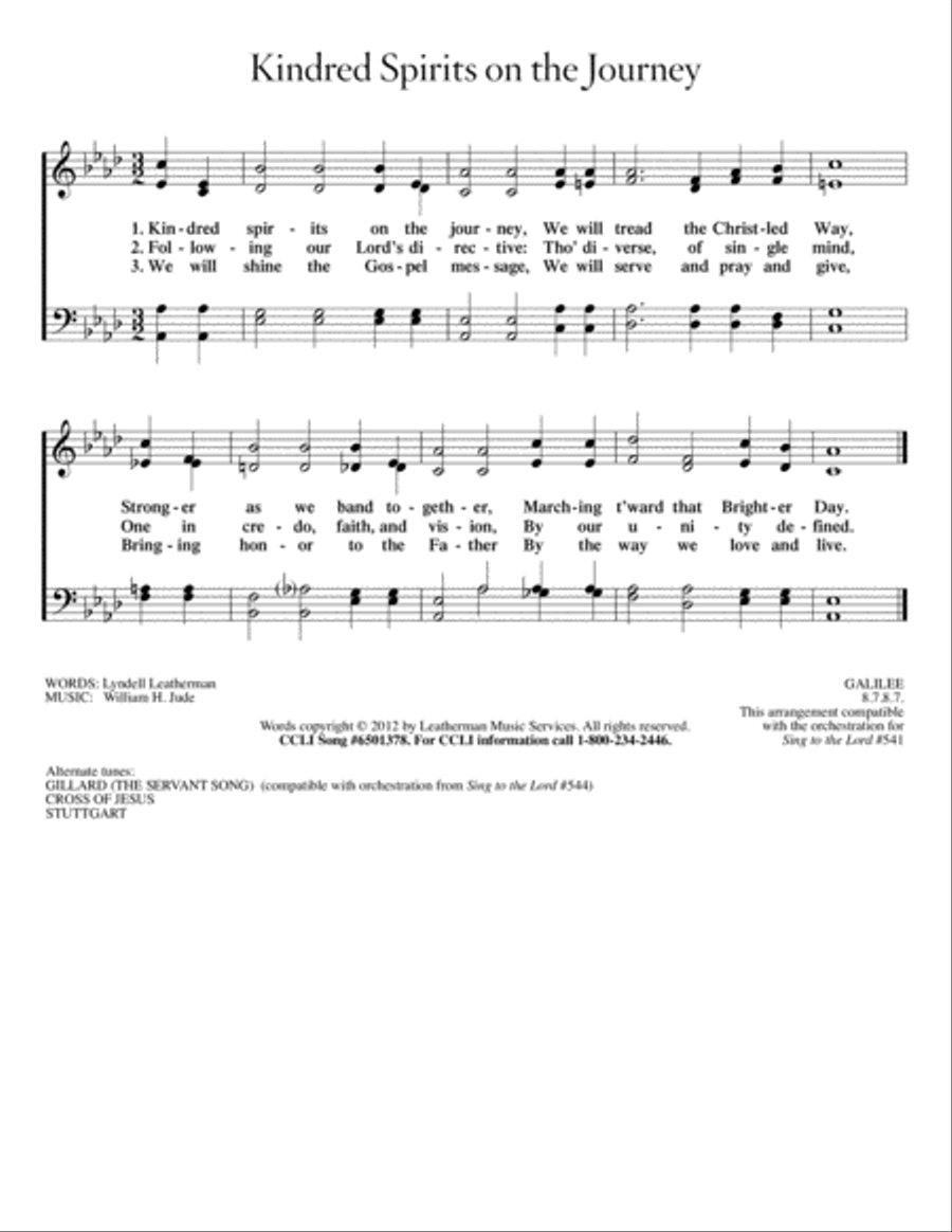 Kindred Spirits on the Journey (tune: GALILEE) 4-Part scores gallery preview page 1