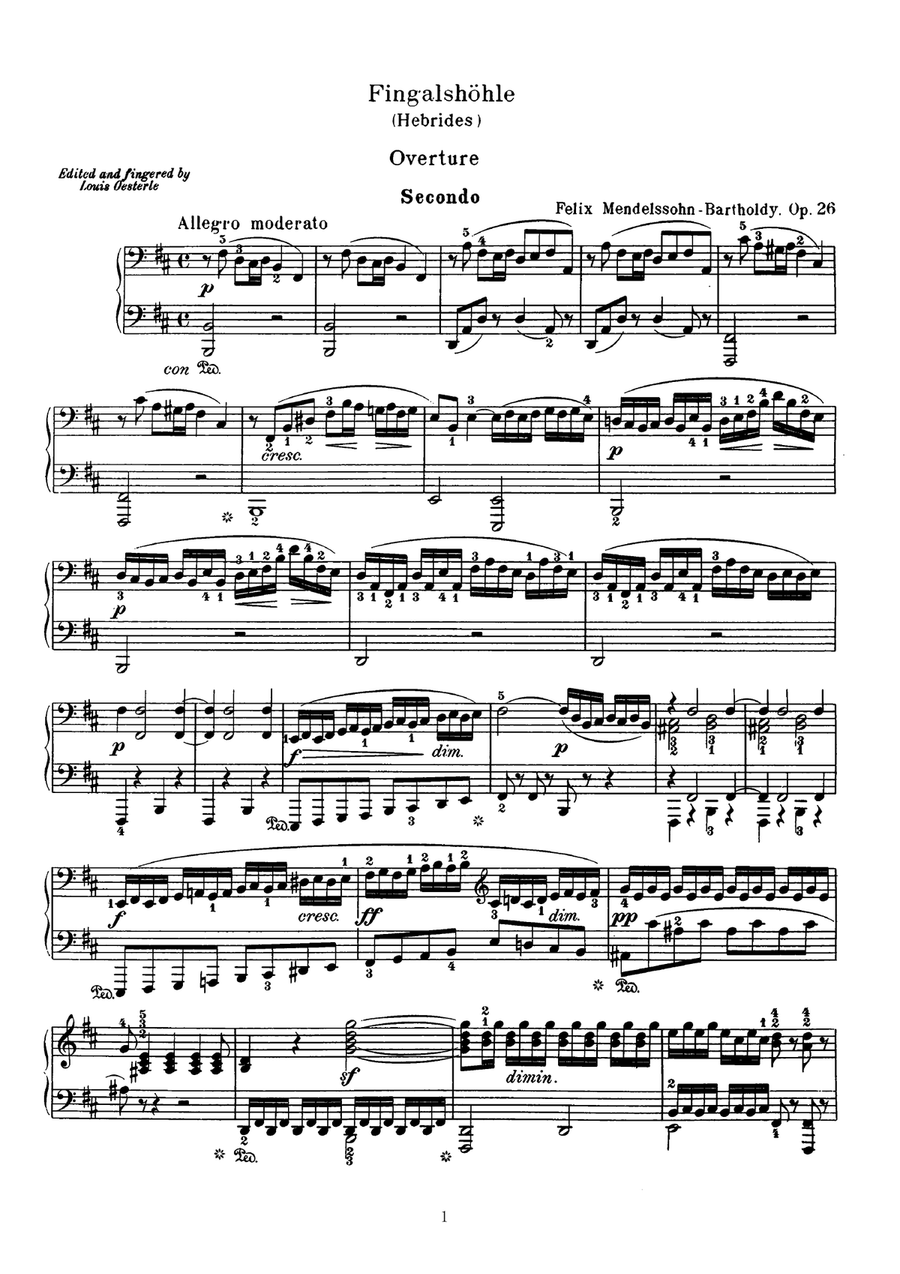 Mendelssohn The Fingal's Cave Overture, for pino duet(1 piano, 4 hands), PM811