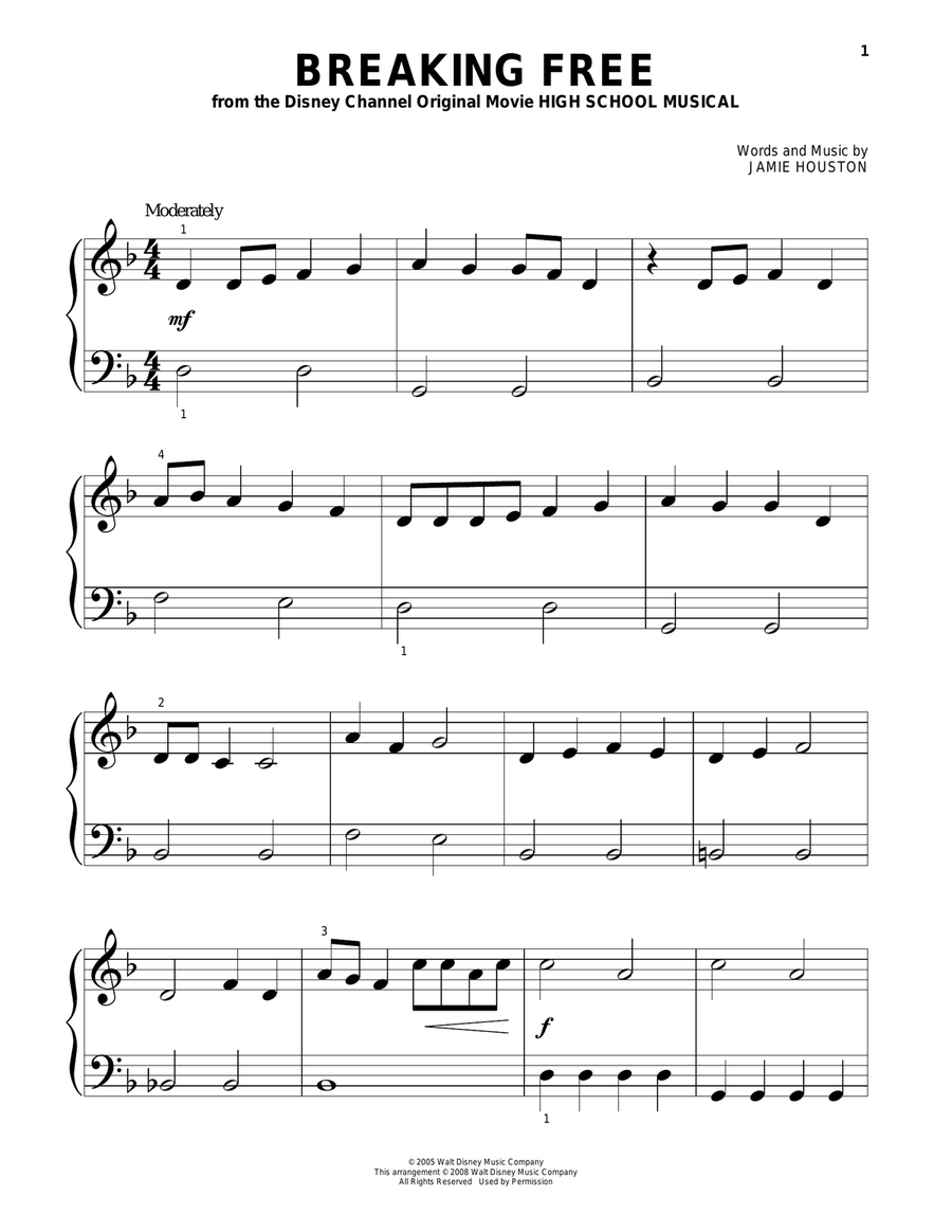 Breaking Free (from High School Musical) Piano Solo scores gallery preview page 1
