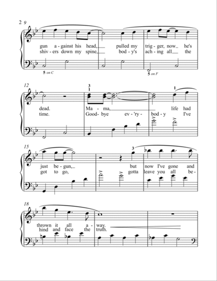 Bohemian Rhapsody Easy Piano scores gallery preview page 2