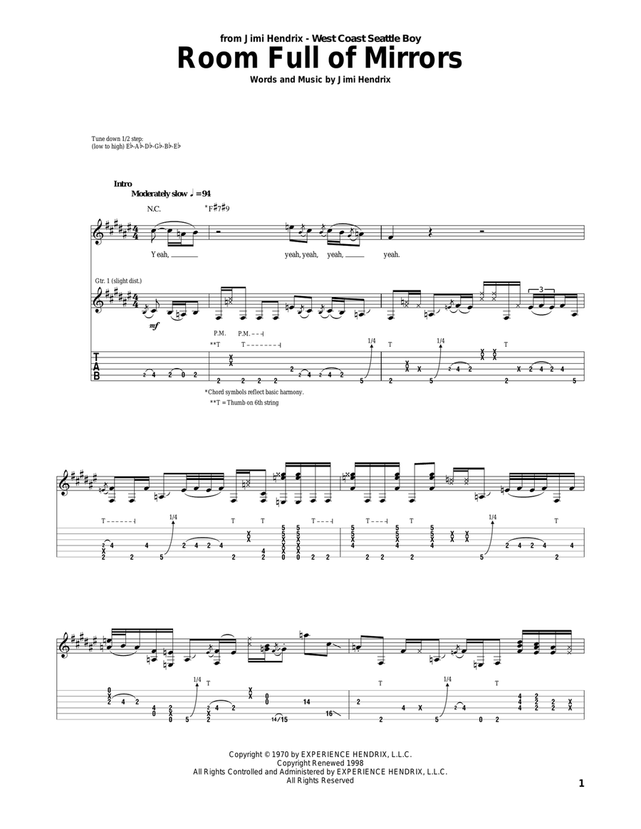 Room Full Of Mirrors Guitar Tablature scores gallery preview page 1