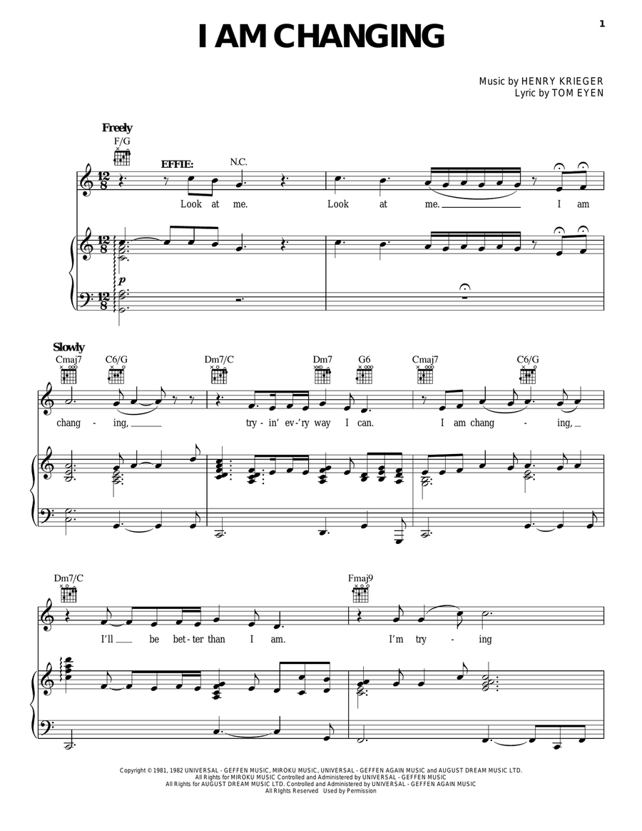 I Am Changing Piano, Vocal, Guitar scores gallery preview page 1