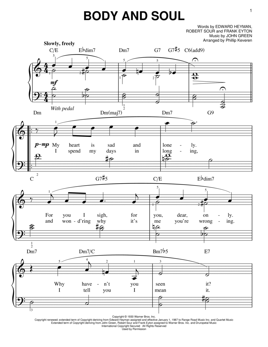 Body And Soul (arr. Phillip Keveren) Easy Piano scores gallery preview page 1