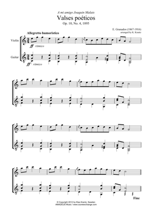 Valses poeticos Op. 10, No. 4 for violin and guitar
