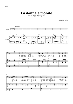 Book cover for La donna è mobile in A major for Bass and Piano