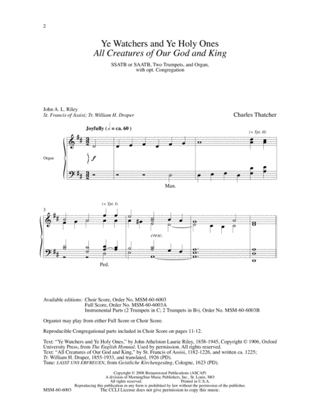 Ye Watchers and Ye Holy Ones All Creatures of Our God and King (Choral Score) image number null