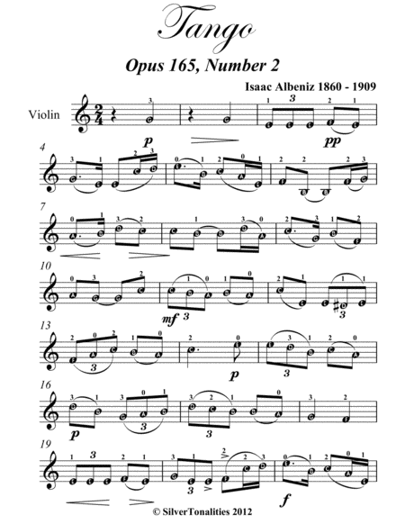 Tango Opus 165 Number 2 Easy Violin Sheet Music