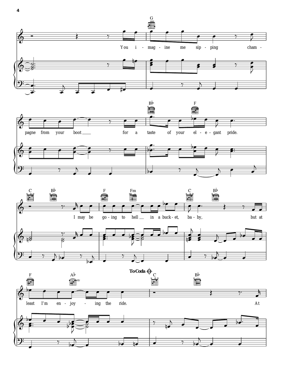 Hell In A Bucket Piano, Vocal, Guitar scores gallery preview page 4