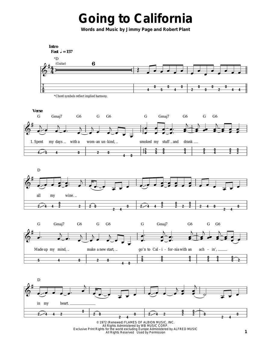Going To California Mandolin scores gallery preview page 1