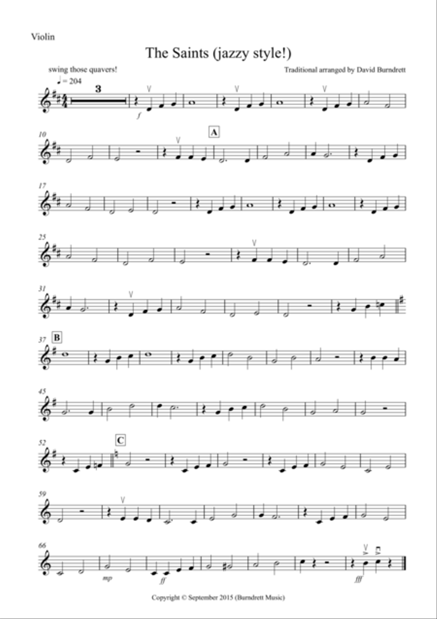 The Saints (Jazzy Style!) for Violin and Piano Violin Solo scores gallery preview page 3