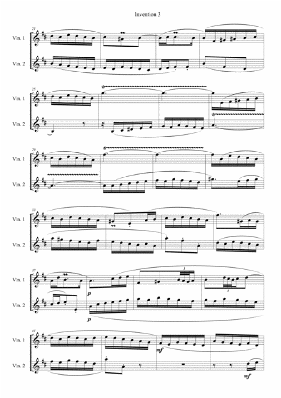 Violin duets - 5 J S Bach keyboard inventions arranged for 2 Violins. String Duet scores gallery preview page 4