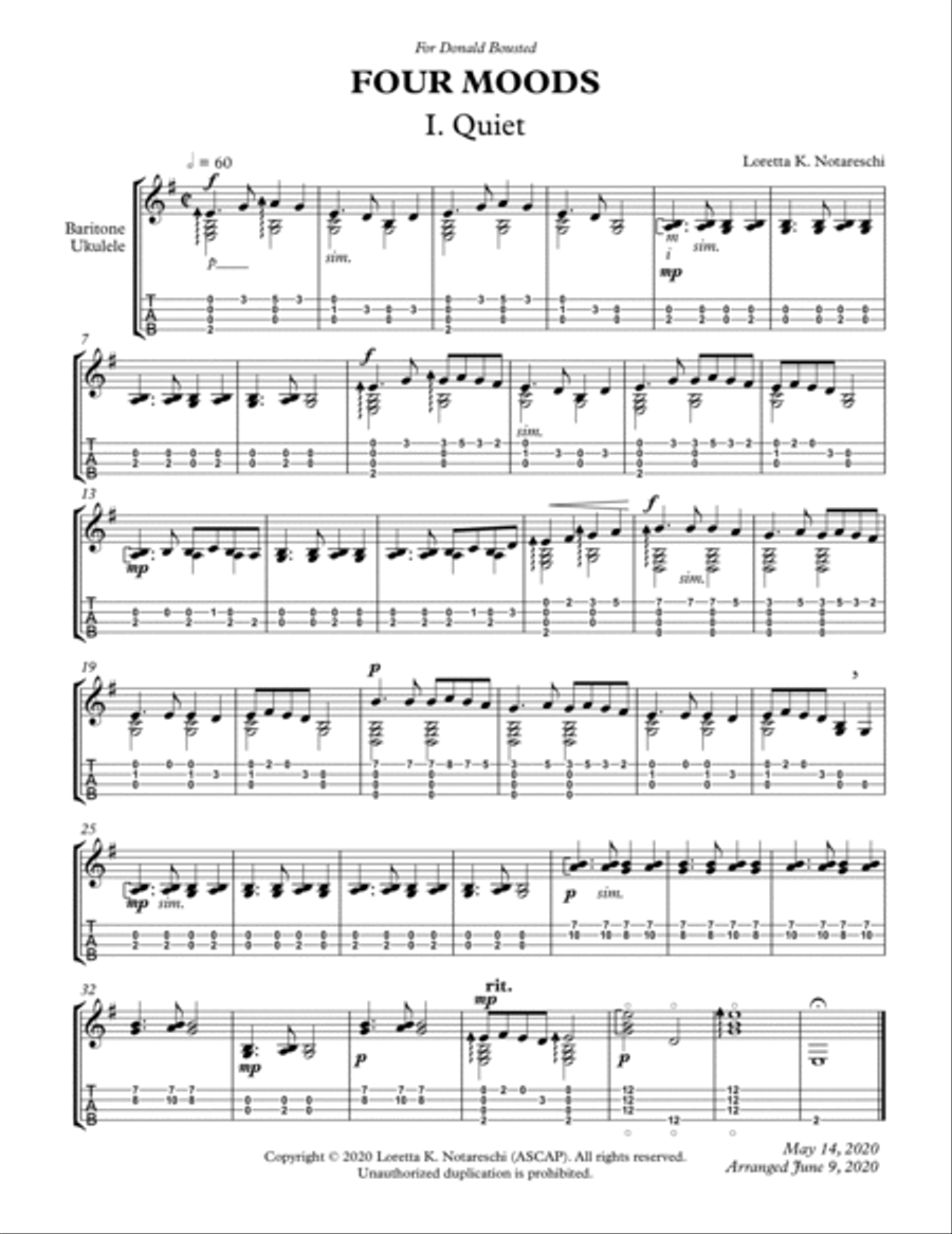 Four Moods for Baritone Ukulele Baritone Ukulele scores gallery preview page 5