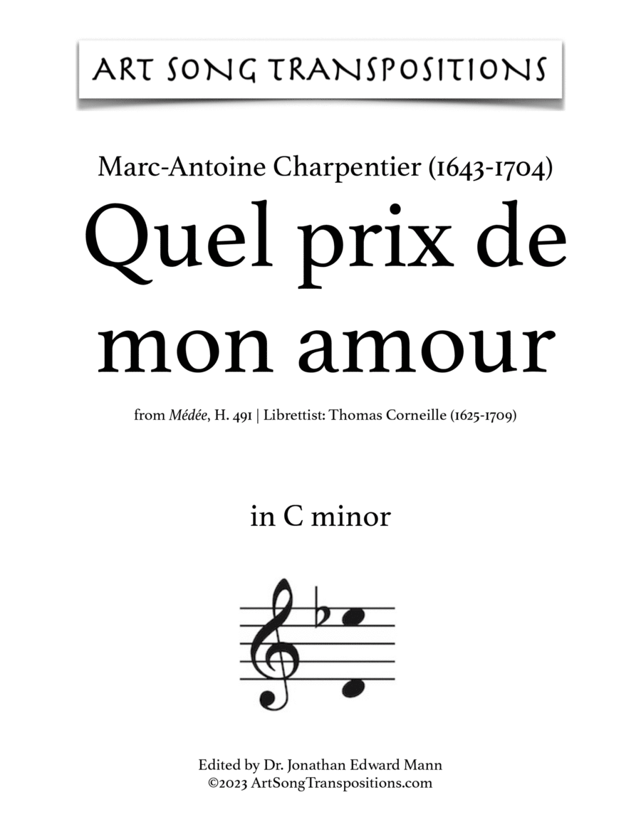 CHARPENTIER: Quel prix de mon amour (transposed to C minor) Voice scores gallery preview page 1