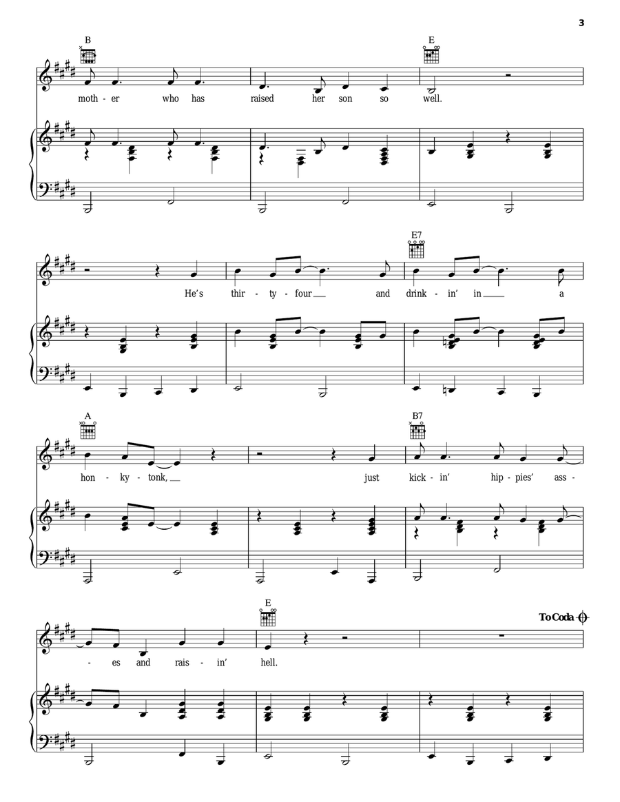 Up Against The Wall Redneck Piano, Vocal, Guitar scores gallery preview page 3