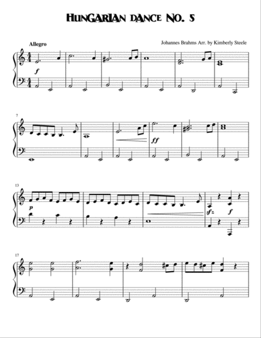 Best Recital: Hungarian Dance No. 5 by Brahms Piano Solo scores gallery preview page 1
