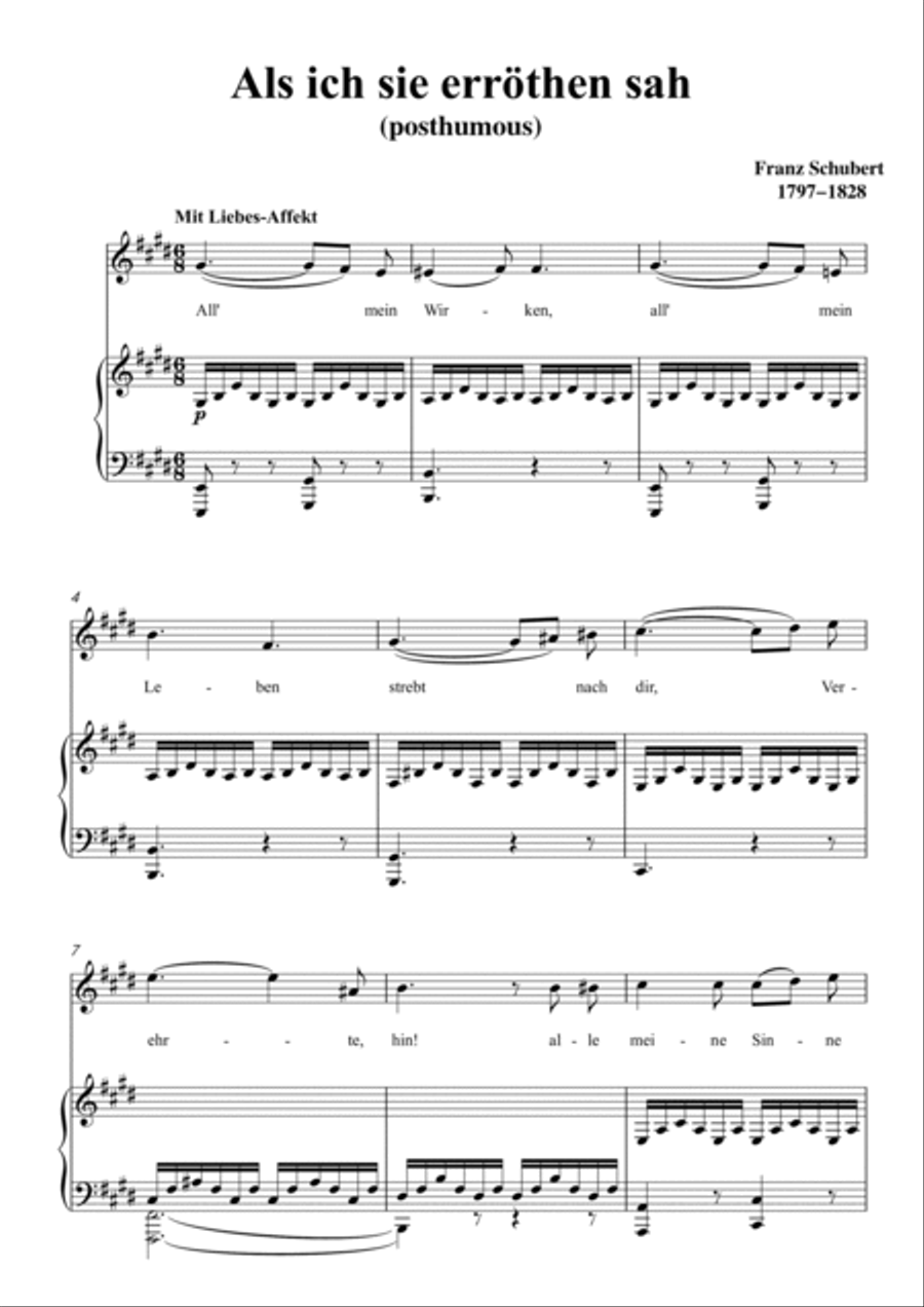 Schubert-Als ich sie errothen sah in E for Vocal and Piano Voice scores gallery preview page 2