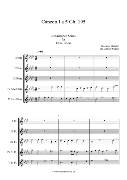 Canzon I a 5 Ch.195 (Giovanni Gabrieli) Flute Choir arr. Adrian Wagner image number null