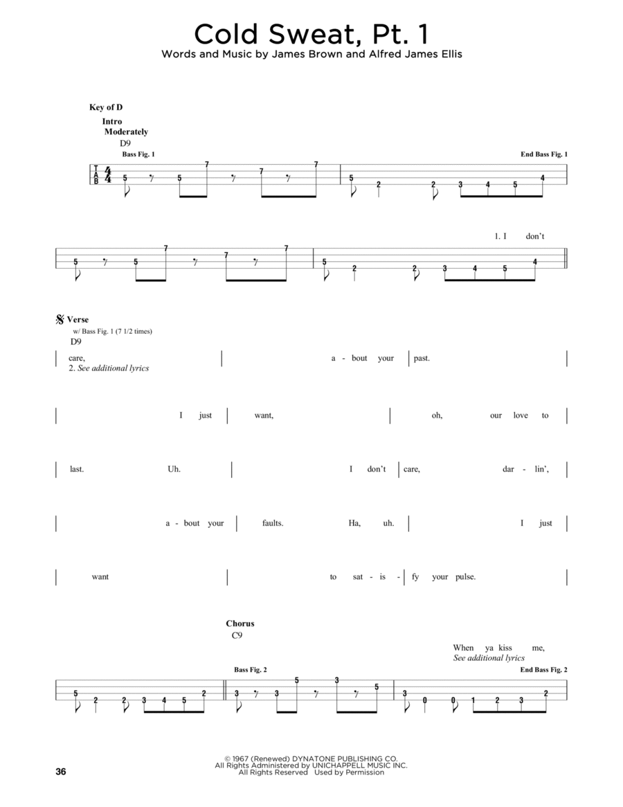 Cold Sweat, Pt. 1 Cold Sweat, Pt. 1 Bass Guitar scores gallery preview page 1